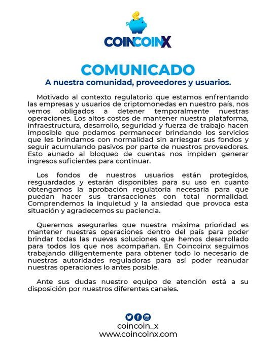 Comunicado de CoinCoinX Abril 2023